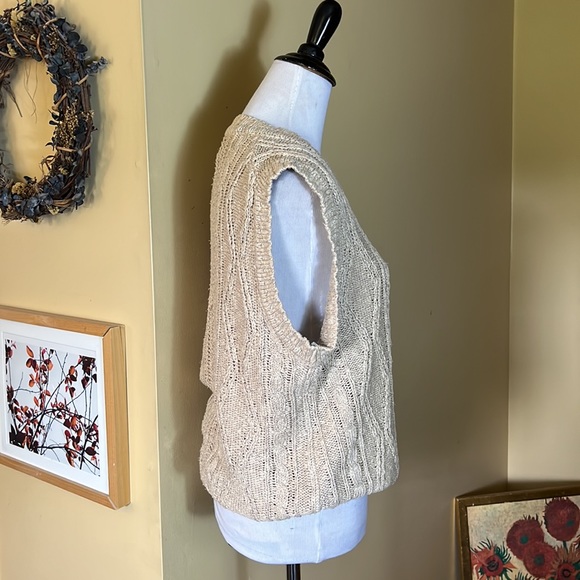 Vintage 80s BANANA REPUBLIC Size Medium Classic Cableknit Vest Linen & Cotton - Picture 4 of 16